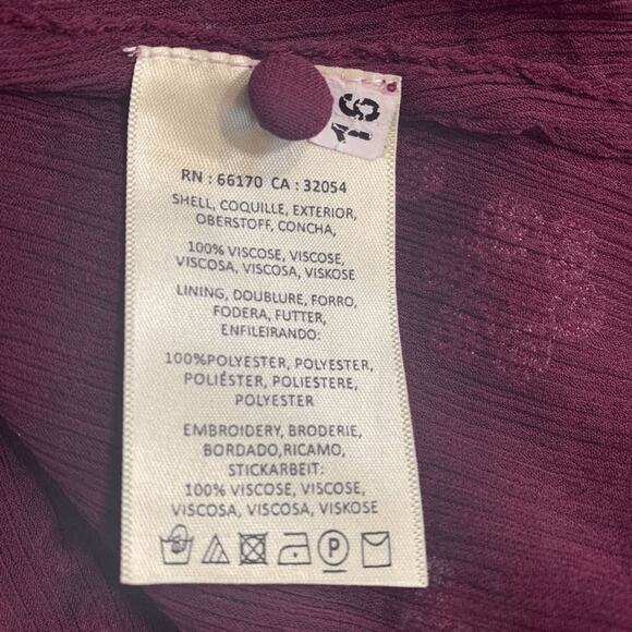 Floret Burgundy Embroidered Dark Floral High Neck Sleeveless Flowy Top Small - Picture 9 of 10